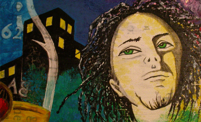 <Painting by Nina Spiess. “Urban Warlock” Mixed Media >