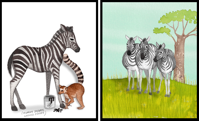 <Zachariah the almost stripeless Zebra: Illustration by Nina Spiessstripe>